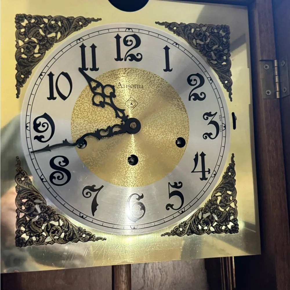 VINTAGE ANSONIA Wooden Wall Clock with Ornate Painted Flower and Chimes